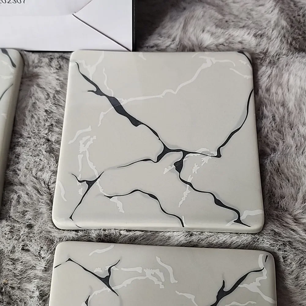 NIB Short Stories Set of‎ 4 Gray Marble Pattern Stoneware Coasters